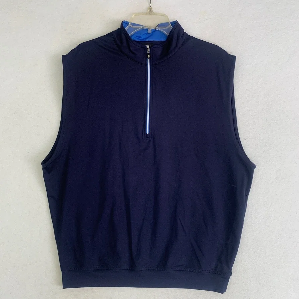 FootJoy Golf Pullover Vest Men L Navy Blue 1/4 Zip Nylon Performance Windbreaker
